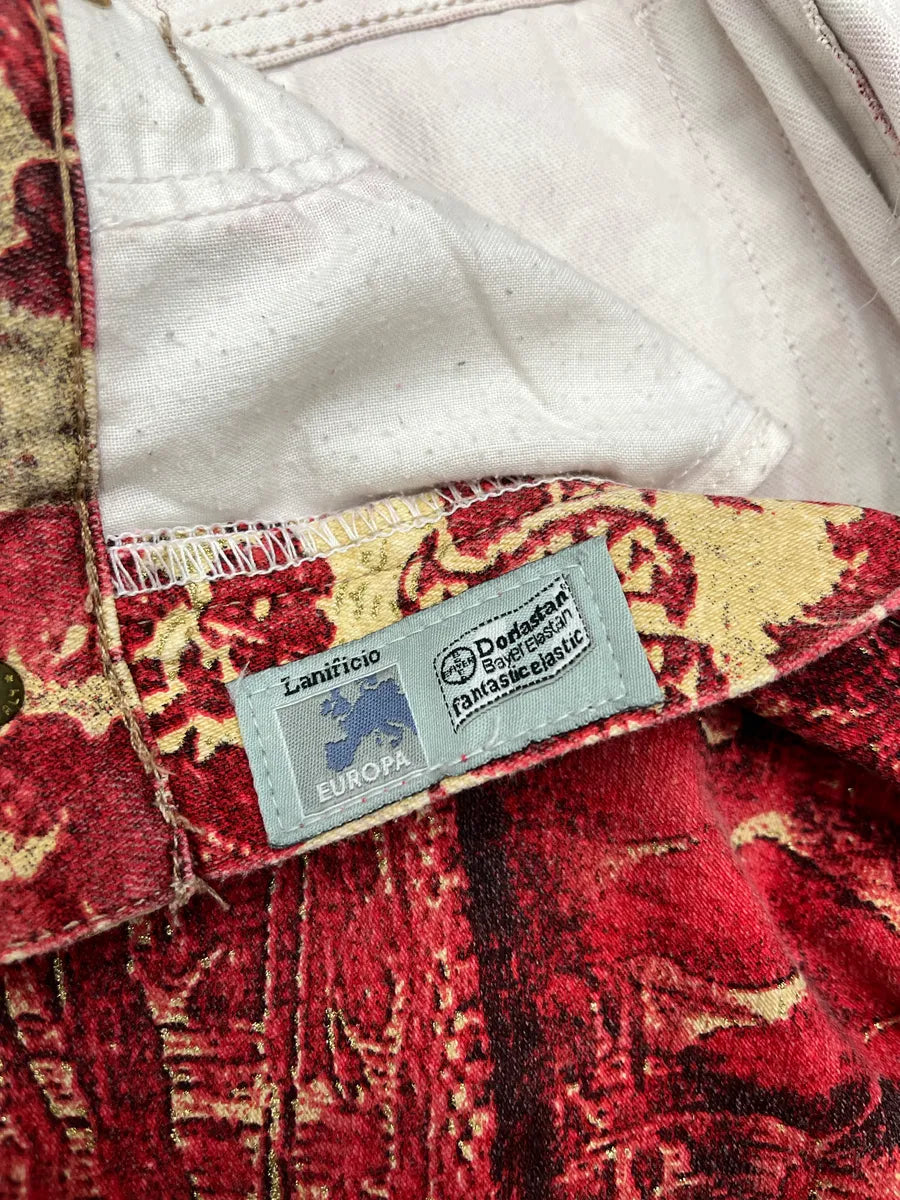 AW2002 Roberto Cavalli Floral Baroque Tribal Red & Beige Pants TJaTCjpj 14