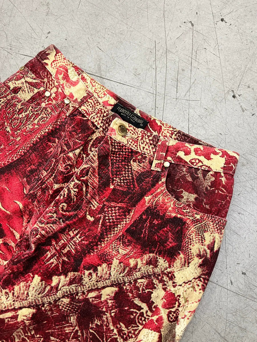 AW2002 Roberto Cavalli Floral Baroque Tribal Red & Beige Pants TJaTCjpj 10