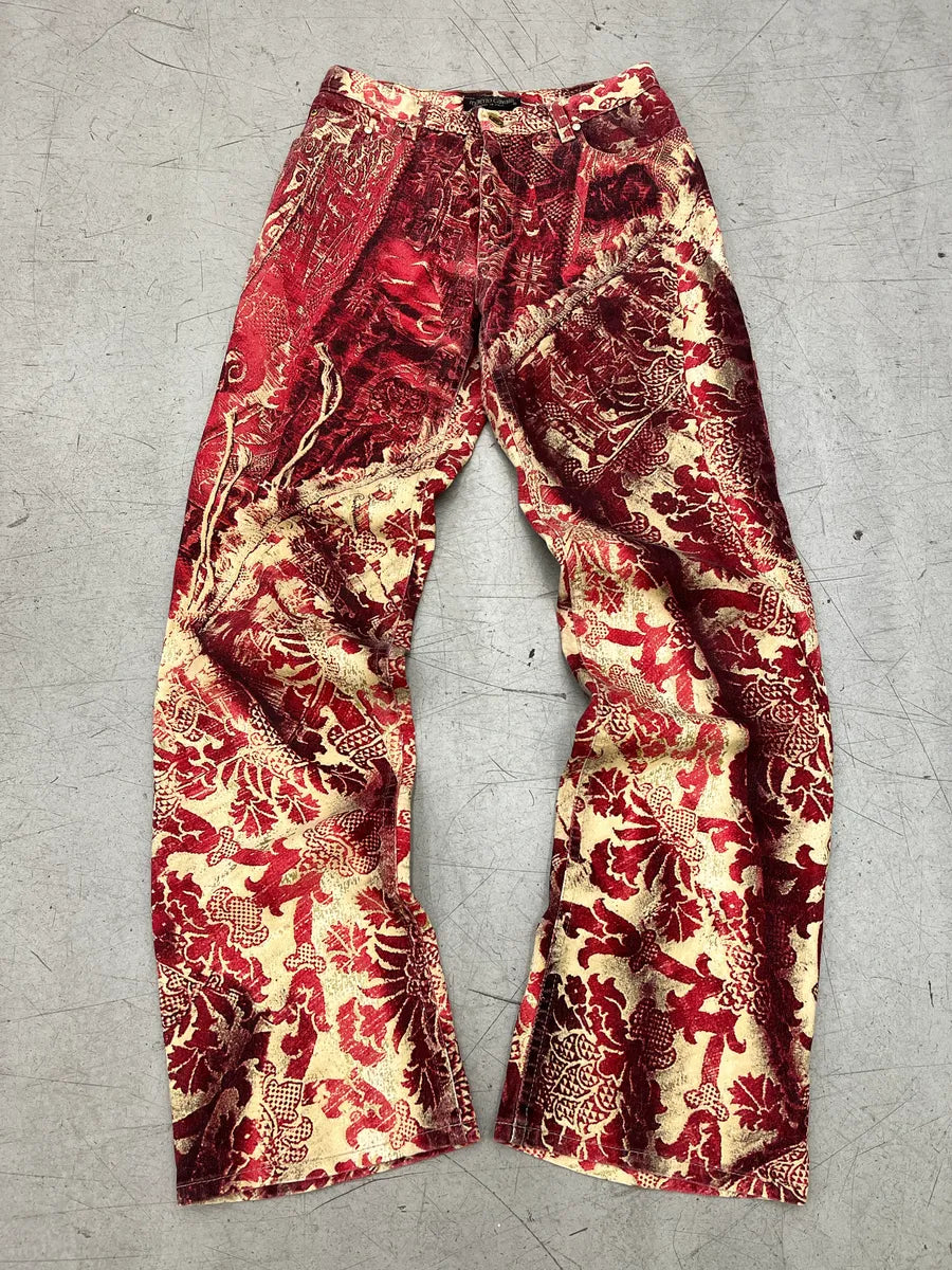 AW2002 Roberto Cavalli Floral Baroque Tribal Red & Beige Pants TJaTCjpj 5