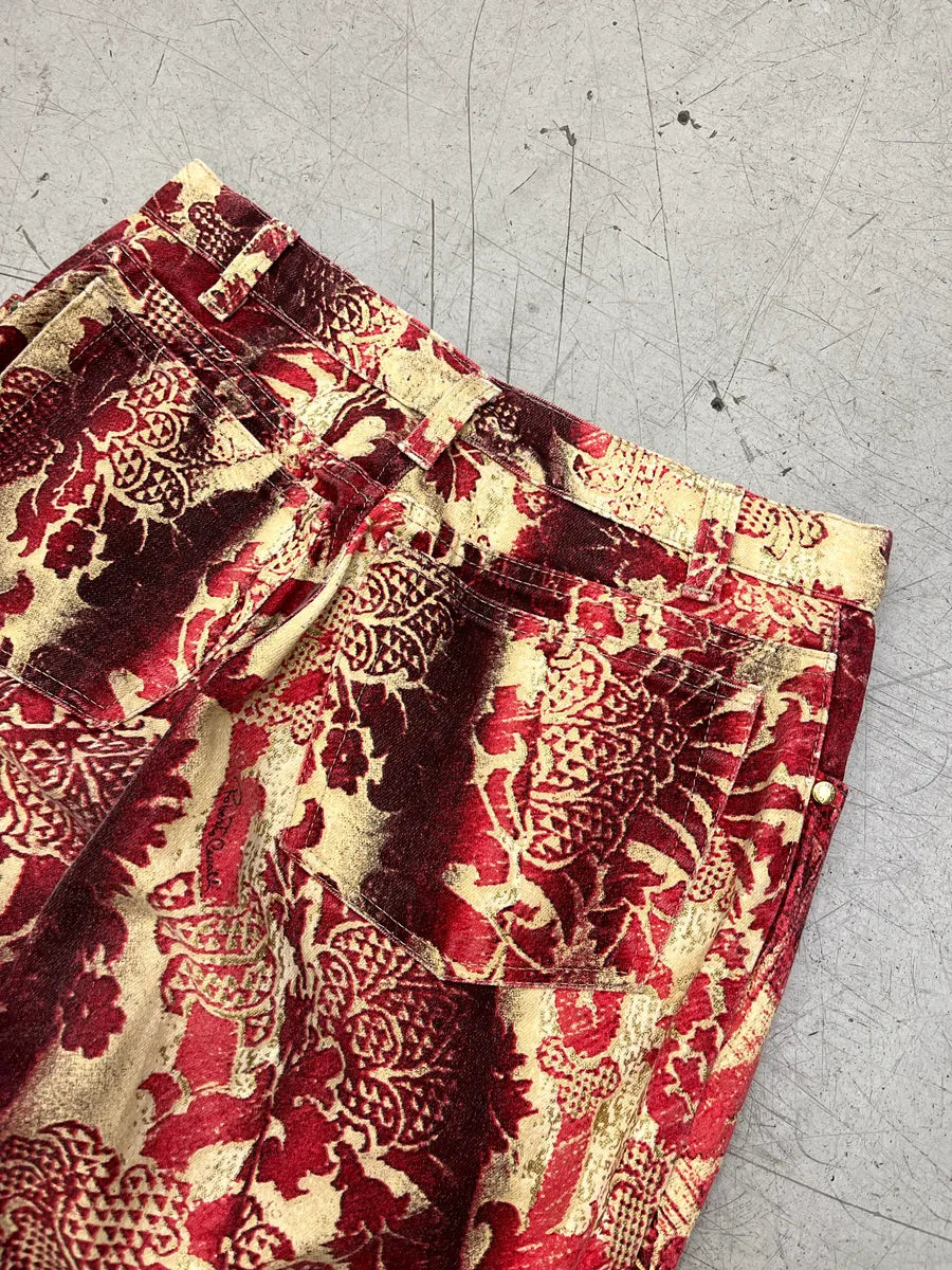 AW2002 Roberto Cavalli Floral Baroque Tribal Red & Beige Pants TJaTCjpj 8