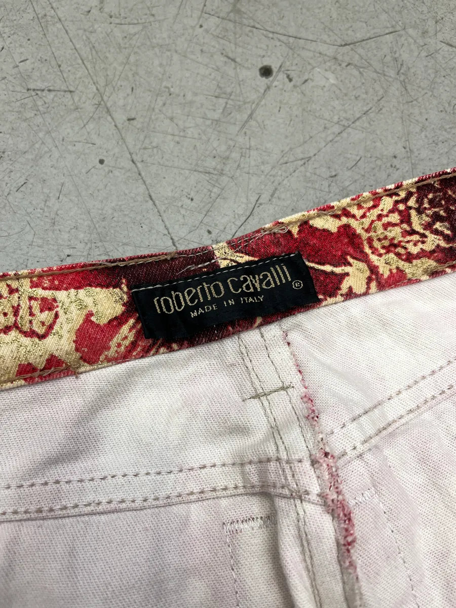 AW2002 Roberto Cavalli Floral Baroque Tribal Red & Beige Pants TJaTCjpj 11
