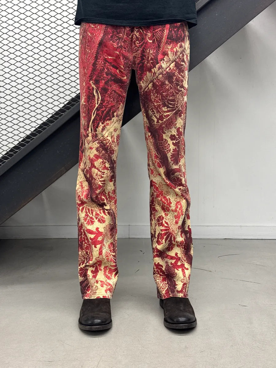 AW2002 Roberto Cavalli Floral Baroque Tribal Red & Beige Pants TJaTCjpj 2