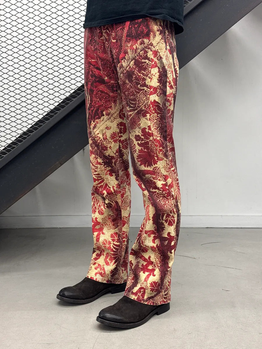 AW2002 Roberto Cavalli Floral Baroque Tribal Red & Beige Pants TJaTCjpj 3