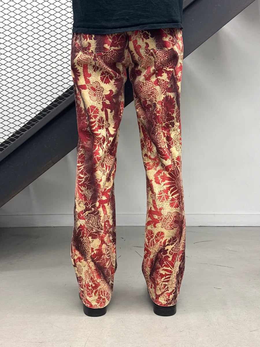 AW2002 Roberto Cavalli Floral Baroque Tribal Red & Beige Pants TJaTCjpj 4