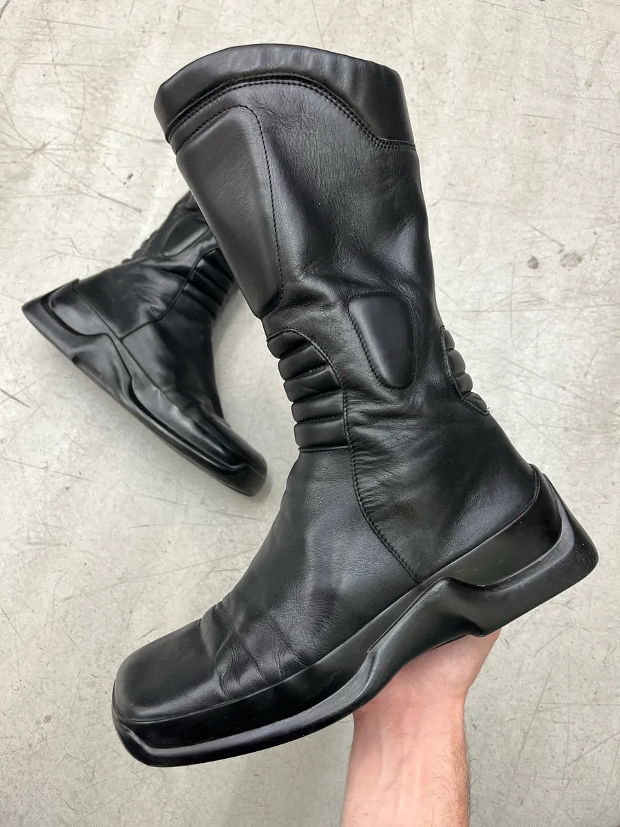 AW1999 Prada Futuristic Moto Black Leather Boots TKybndhI 0