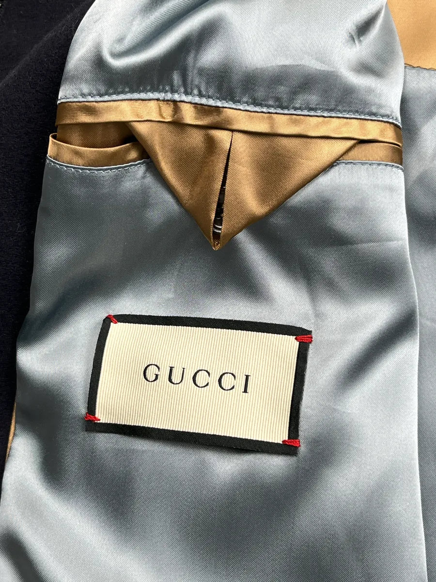 AW2017 Gucci Navy Wool Red Varsity G Patch Zip-Up Bomber Jacket TPkkvnzA 11