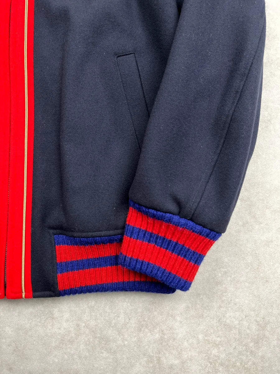AW2017 Gucci Navy Wool Red Varsity G Patch Zip-Up Bomber Jacket TPkkvnzA 8