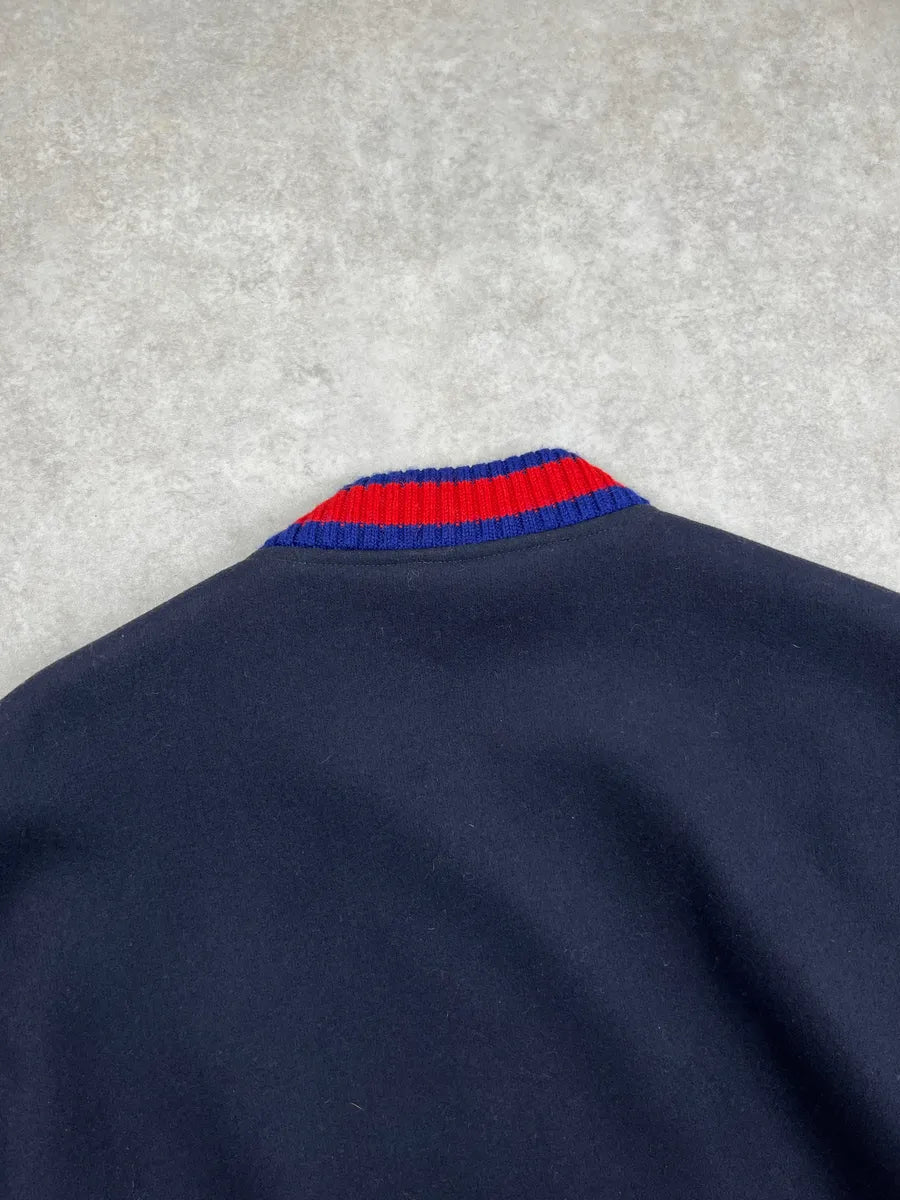AW2017 Gucci Navy Wool Red Varsity G Patch Zip-Up Bomber Jacket TPkkvnzA 6