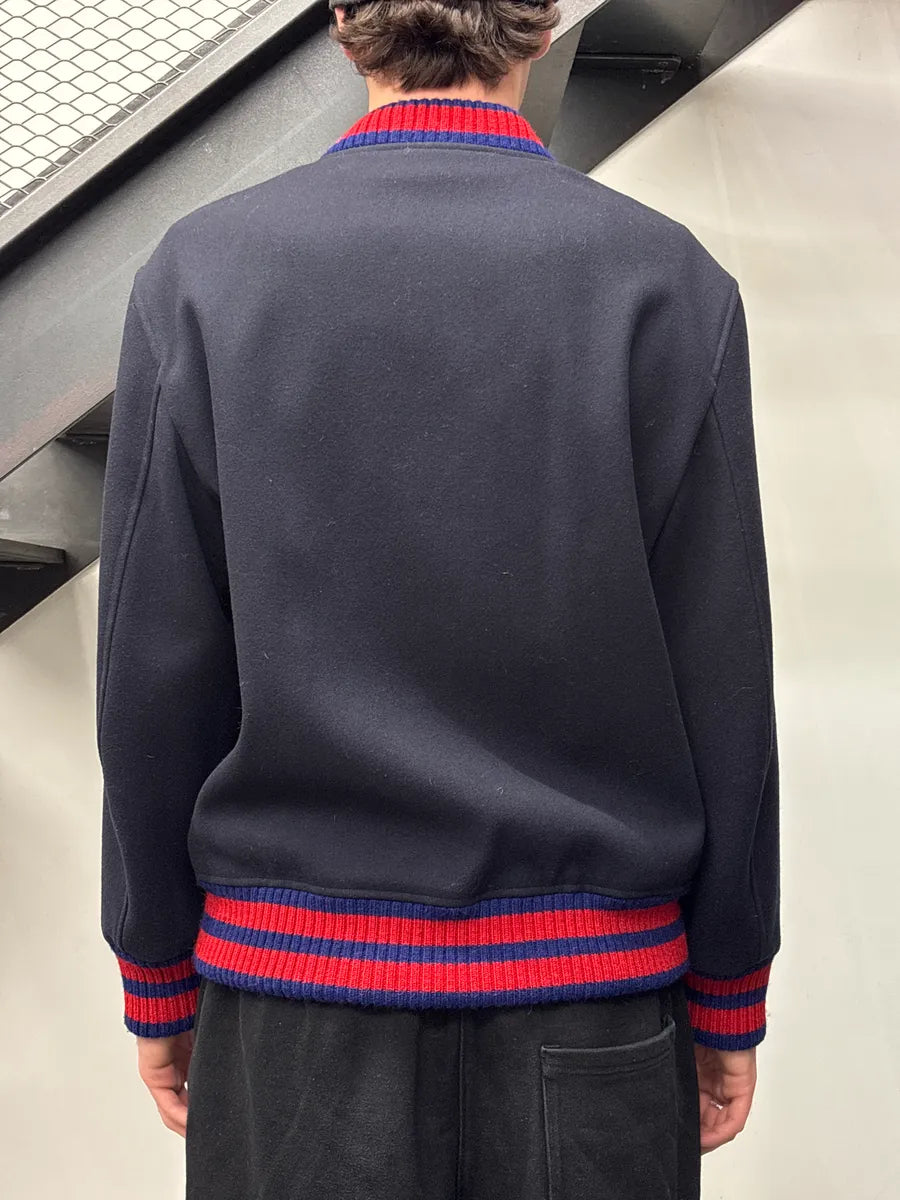 AW2017 Gucci Navy Wool Red Varsity G Patch Zip-Up Bomber Jacket TPkkvnzA 2