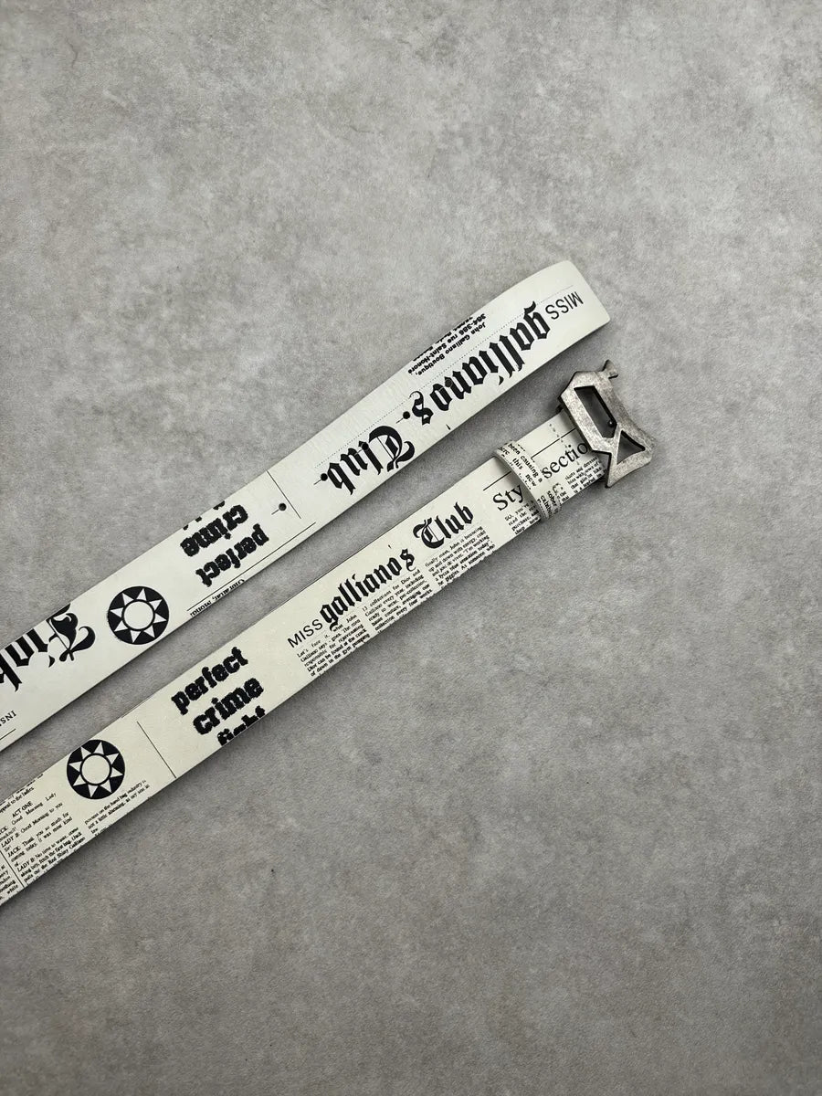 2000s Galliano White Leather Newspaper Magazine Belt TRobICAn 2