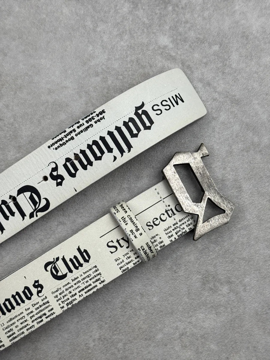 2000s Galliano White Leather Newspaper Magazine Belt TRobICAn 3