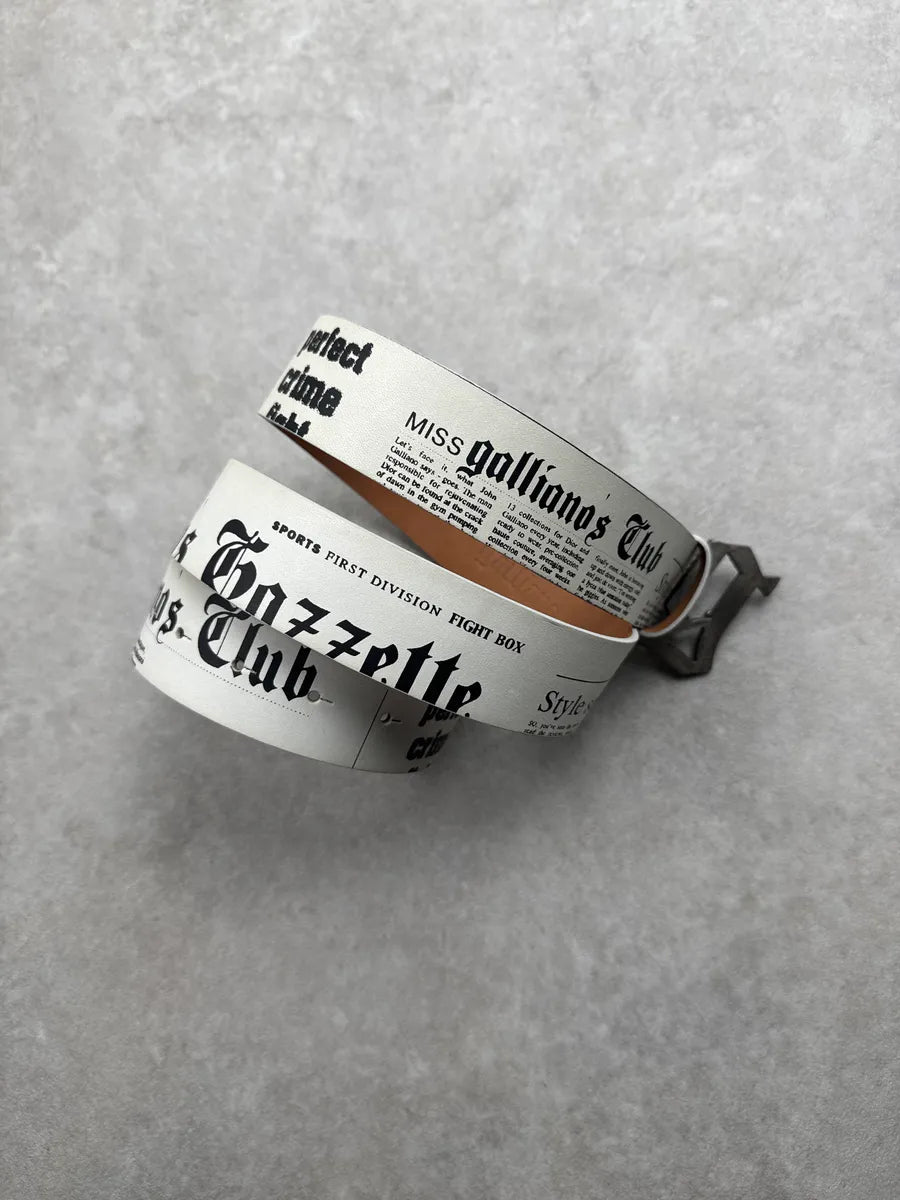 2000s Galliano White Leather Newspaper Magazine Belt TRobICAn 1