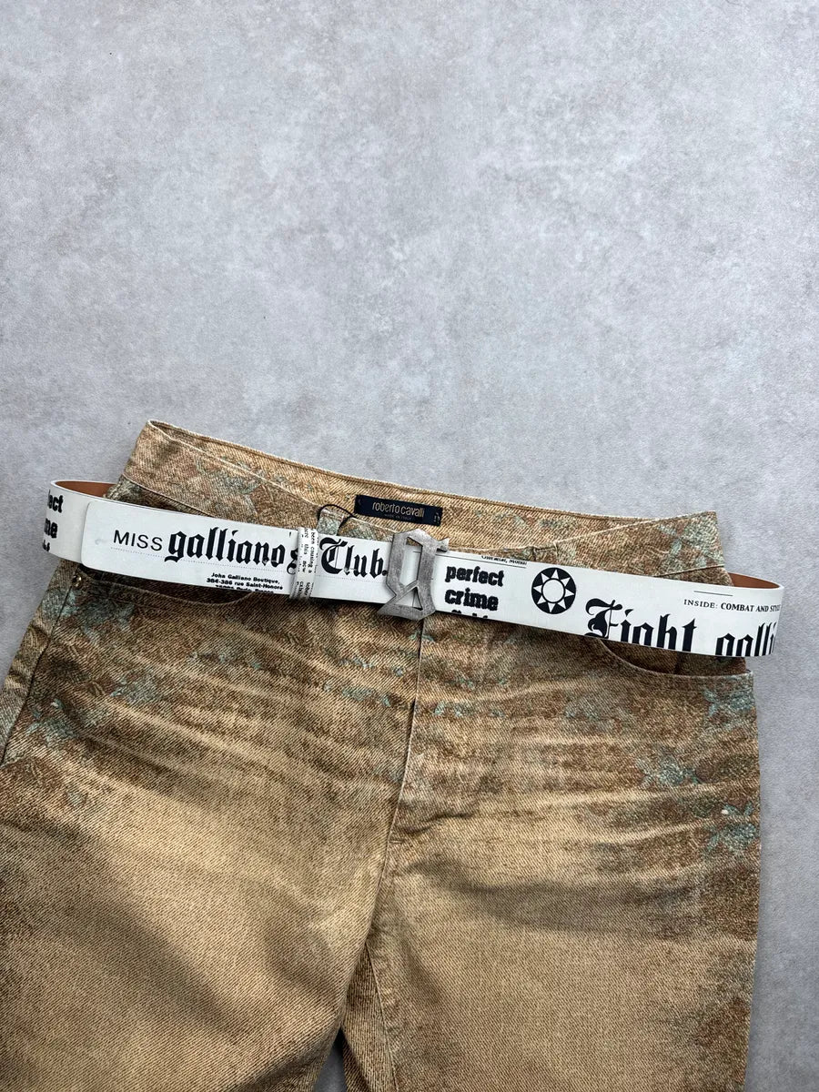 2000s Galliano White Leather Newspaper Magazine Belt TRobICAn 0
