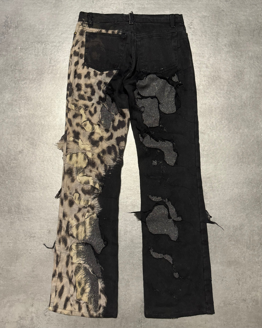 2000s Roberto Cavalli Deconstructed Leopard Magma Black Exploration Pants (S) - 2