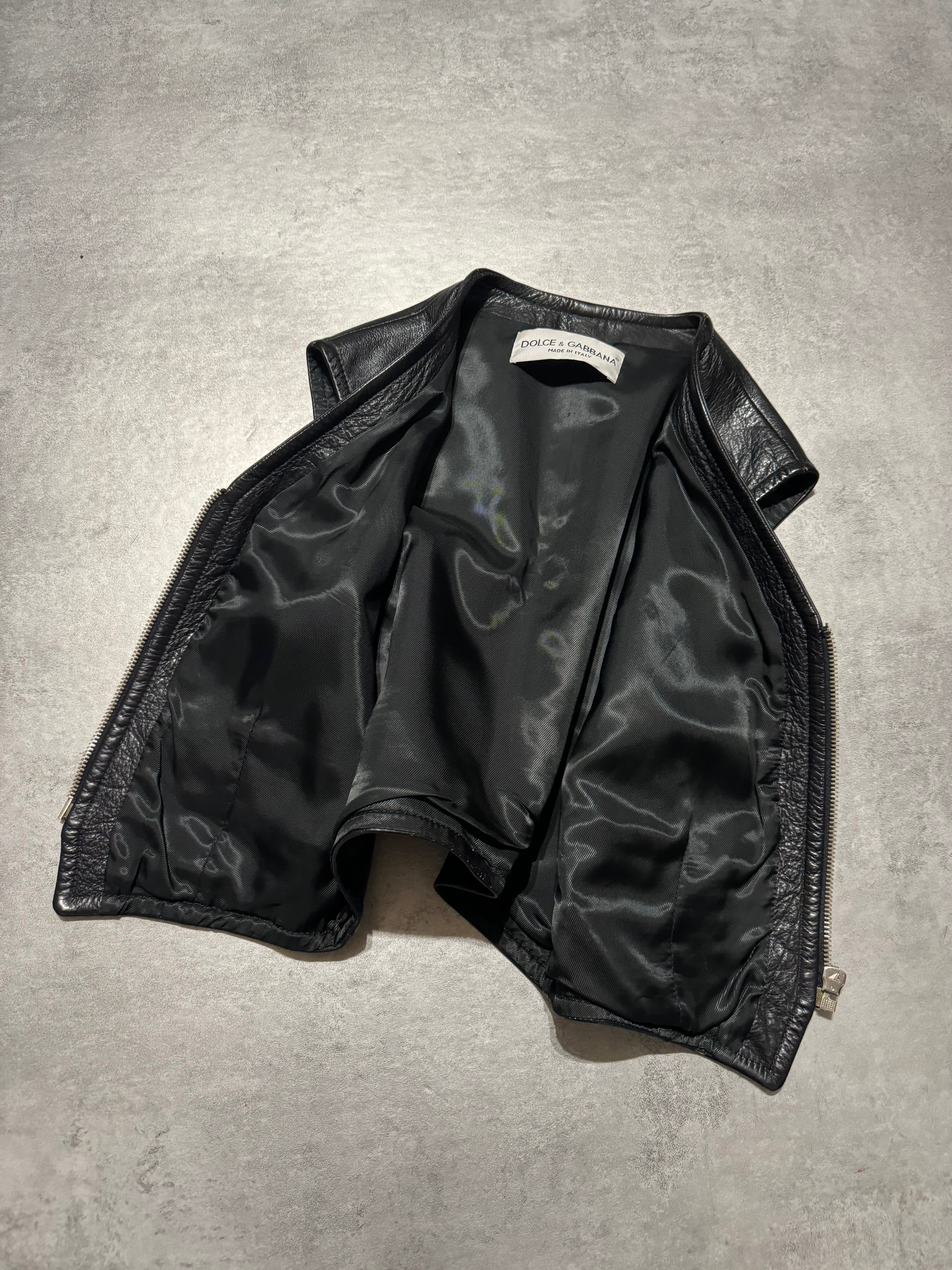 AW1994 Dolce & Gabbana Black Premium Leather Biker Vest (S/M) - 9