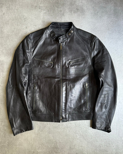 AW2004 Gucci Black Cafe Moto Biker Leather Jacket by Tom Ford (L) - 1