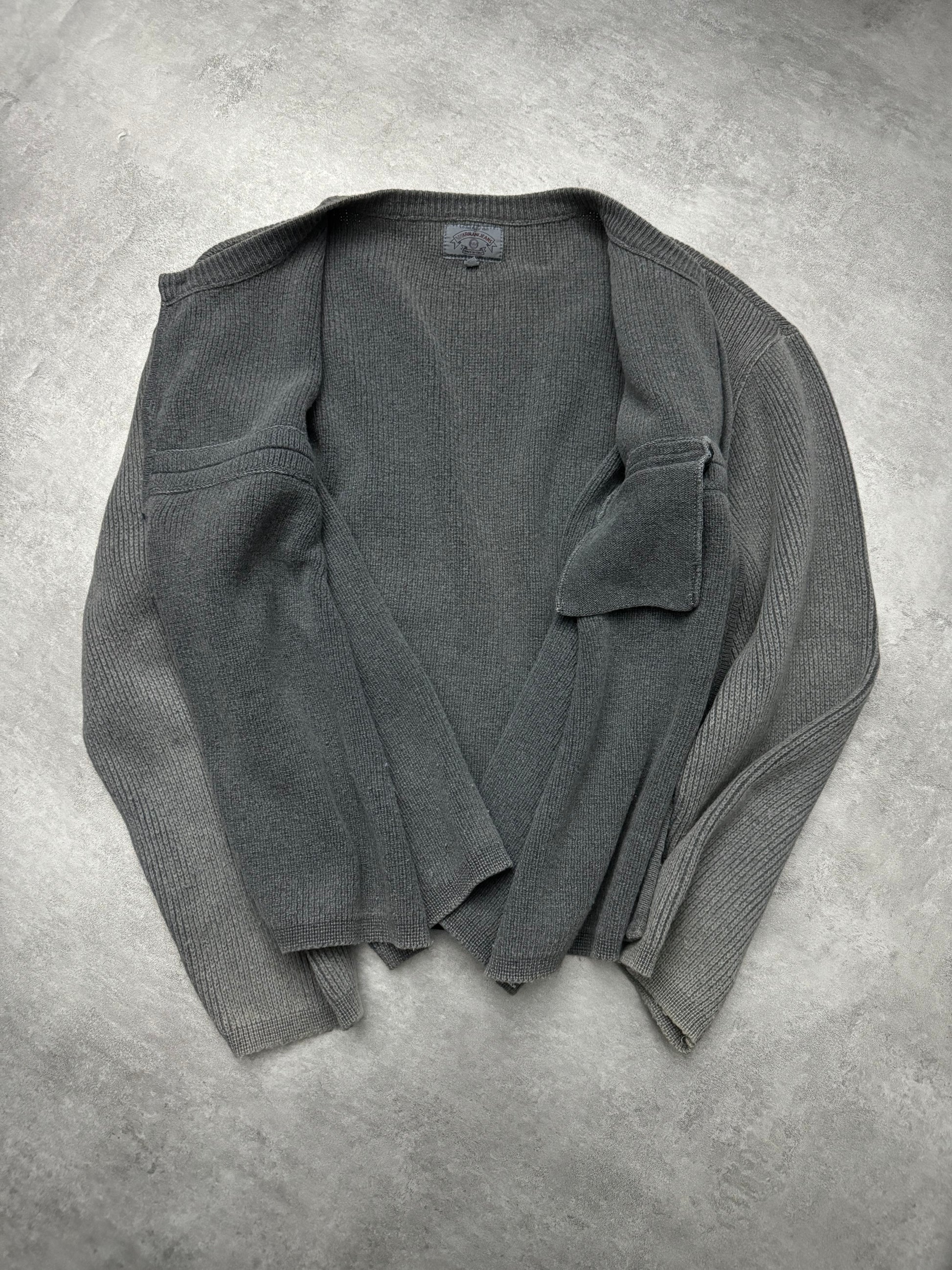 1990s Armani Grey Italian Wool Contemporary Cardigan (L/XL) - 5