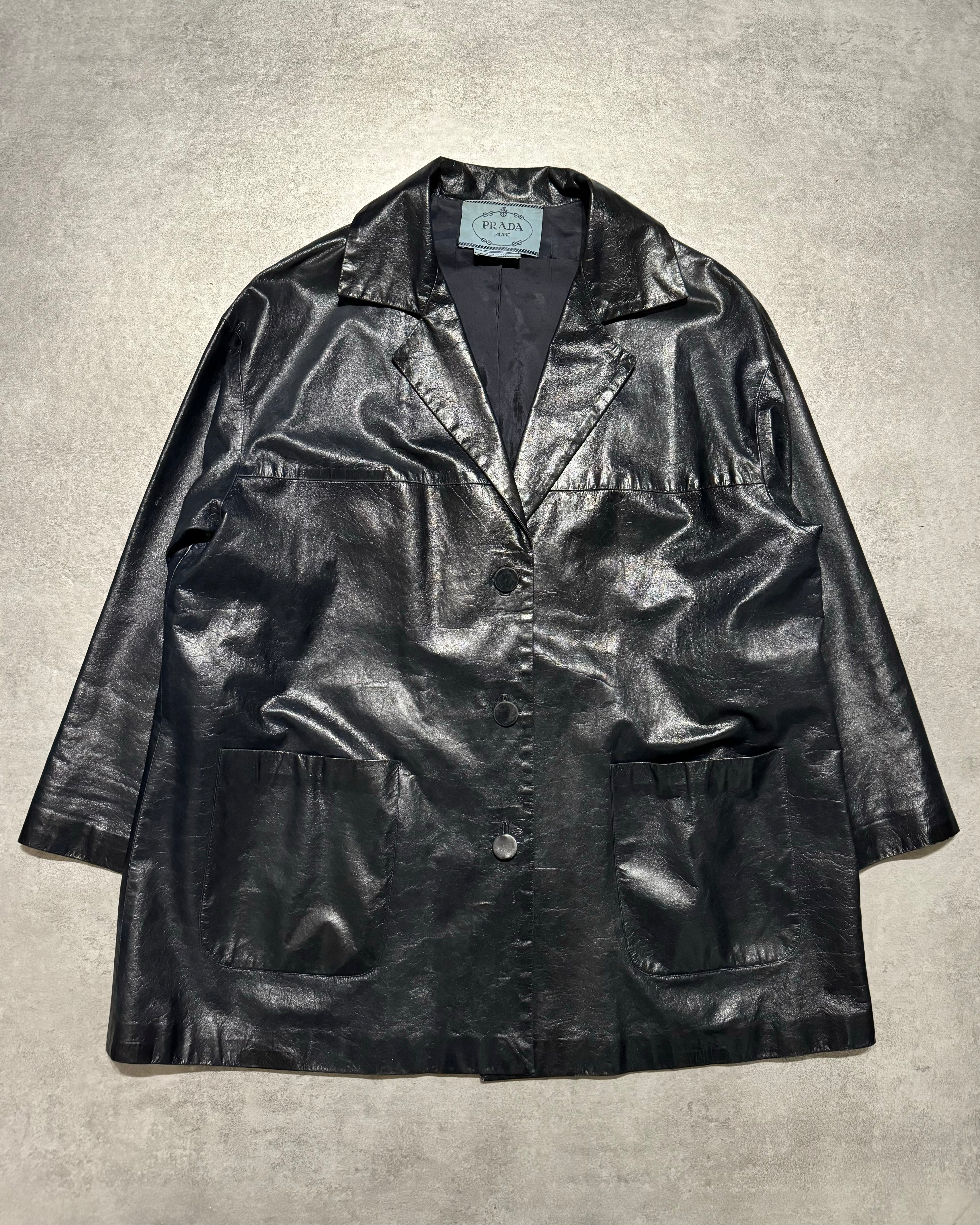 AW1996 Prada Navy Soft Leather Italian Jacket (XS) - 5