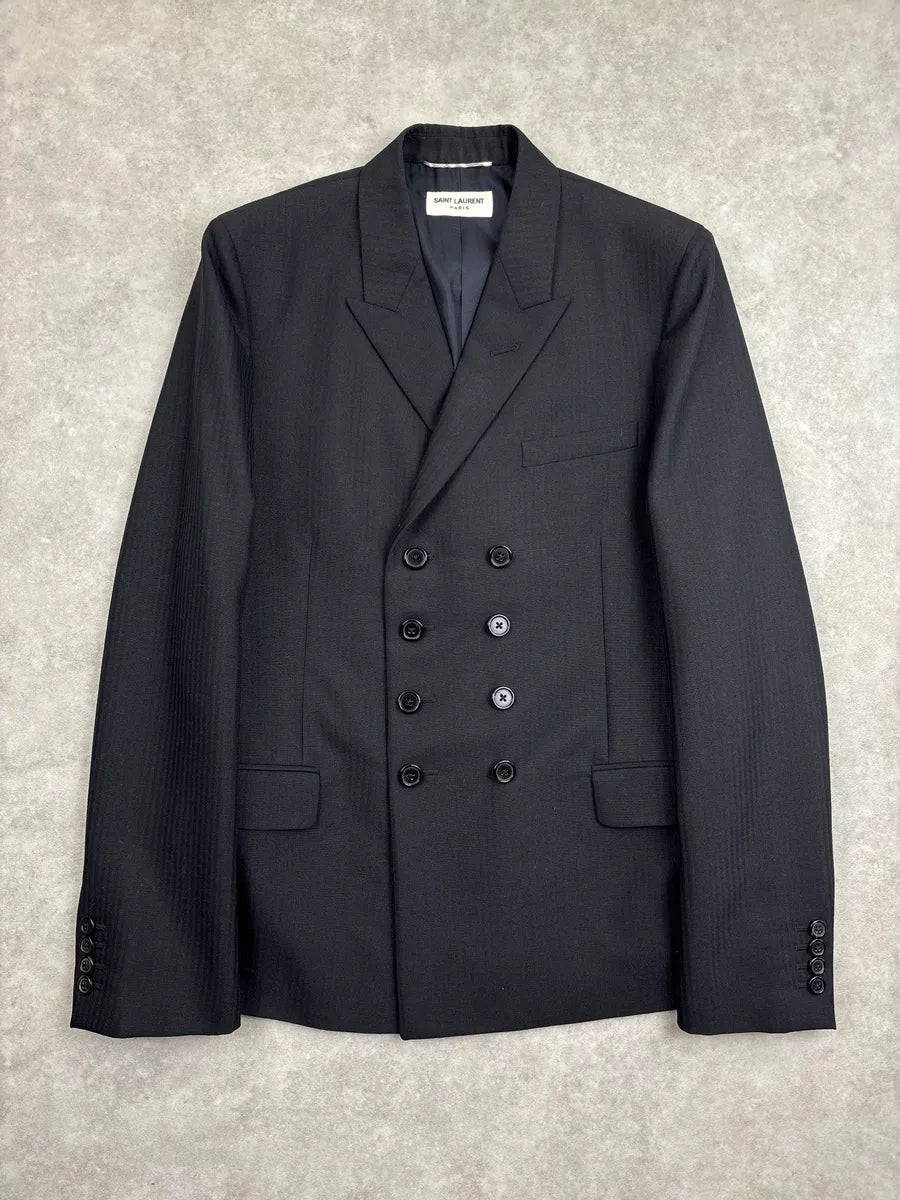 Saint Laurent Black Wool Double-Breasted Peak Lapel Blazer Jacket TiFGINag 0