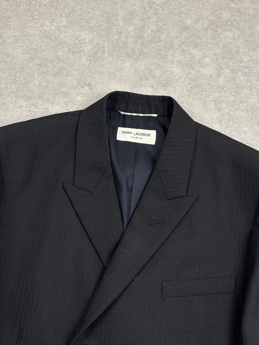 Saint Laurent Black Wool Double-Breasted Peak Lapel Blazer Jacket TiFGINag 8