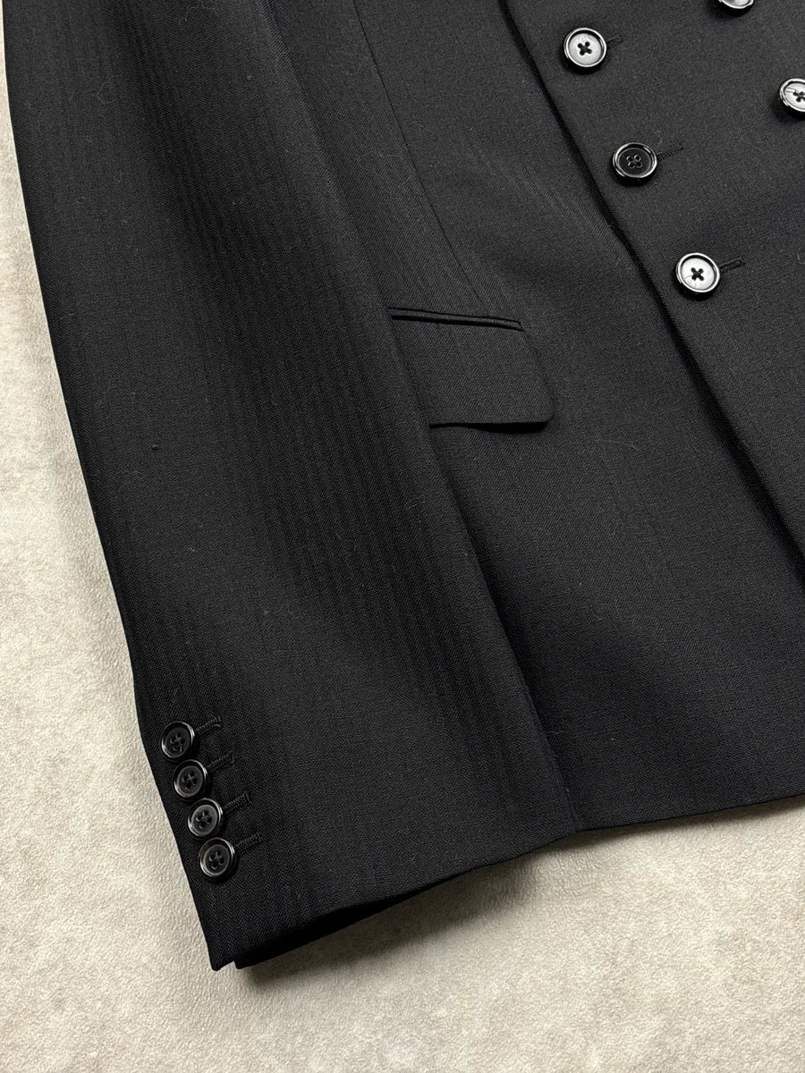 Saint Laurent Black Wool Double-Breasted Peak Lapel Blazer Jacket TiFGINag 6