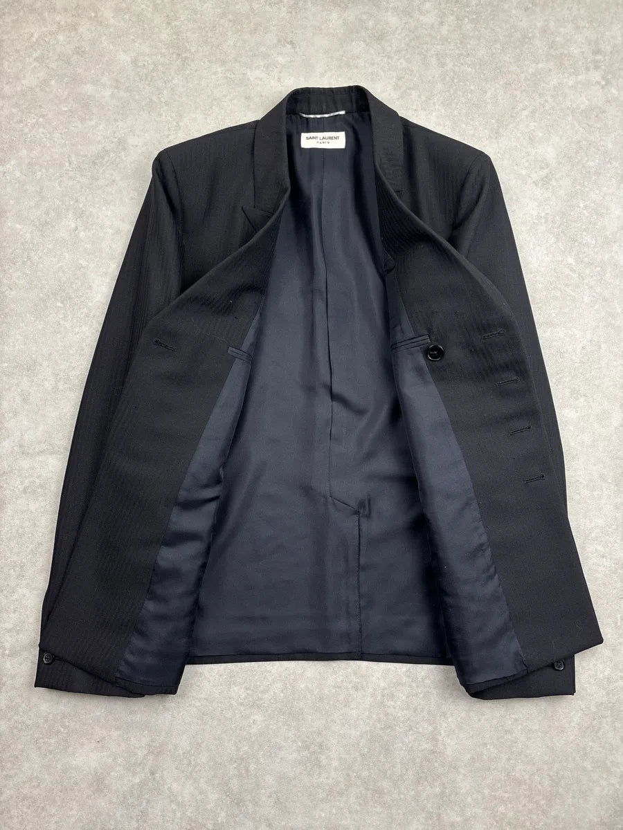 Saint Laurent Black Wool Double-Breasted Peak Lapel Blazer Jacket TiFGINag 3