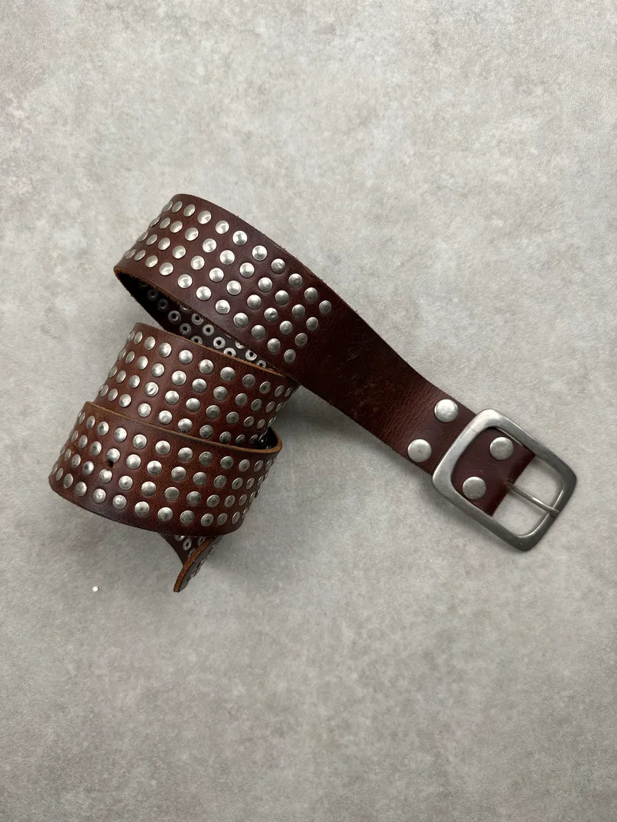 Diesel Brown Leather Studded Riveted Belt TiIsGFUo 3
