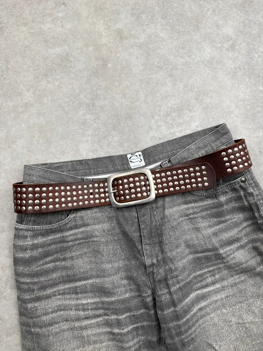 Diesel Brown Leather Studded Riveted Belt TiIsGFUo 0
