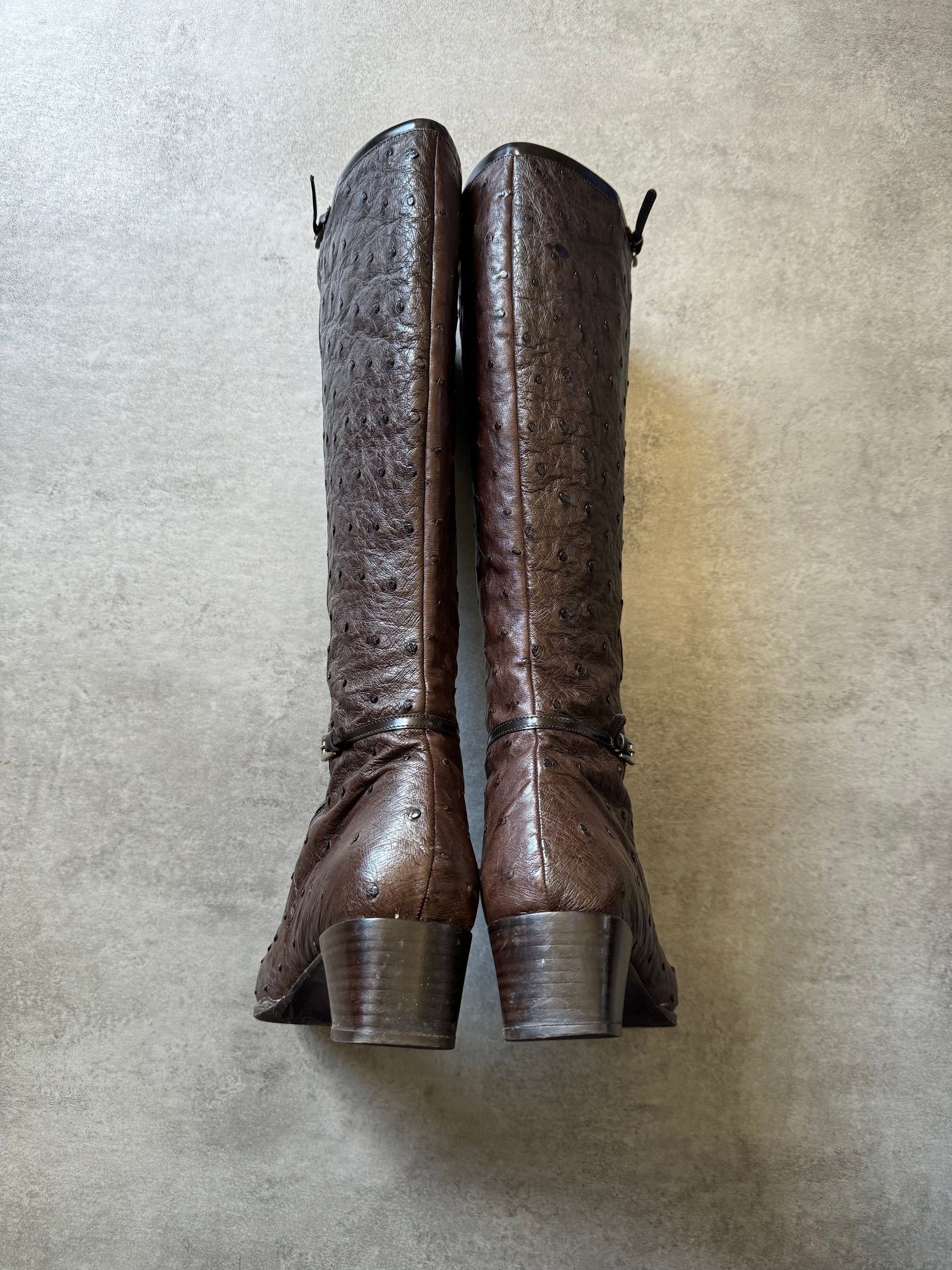 SS2000 Prada Ostrich Leather Brown High Boots  (39) - 9