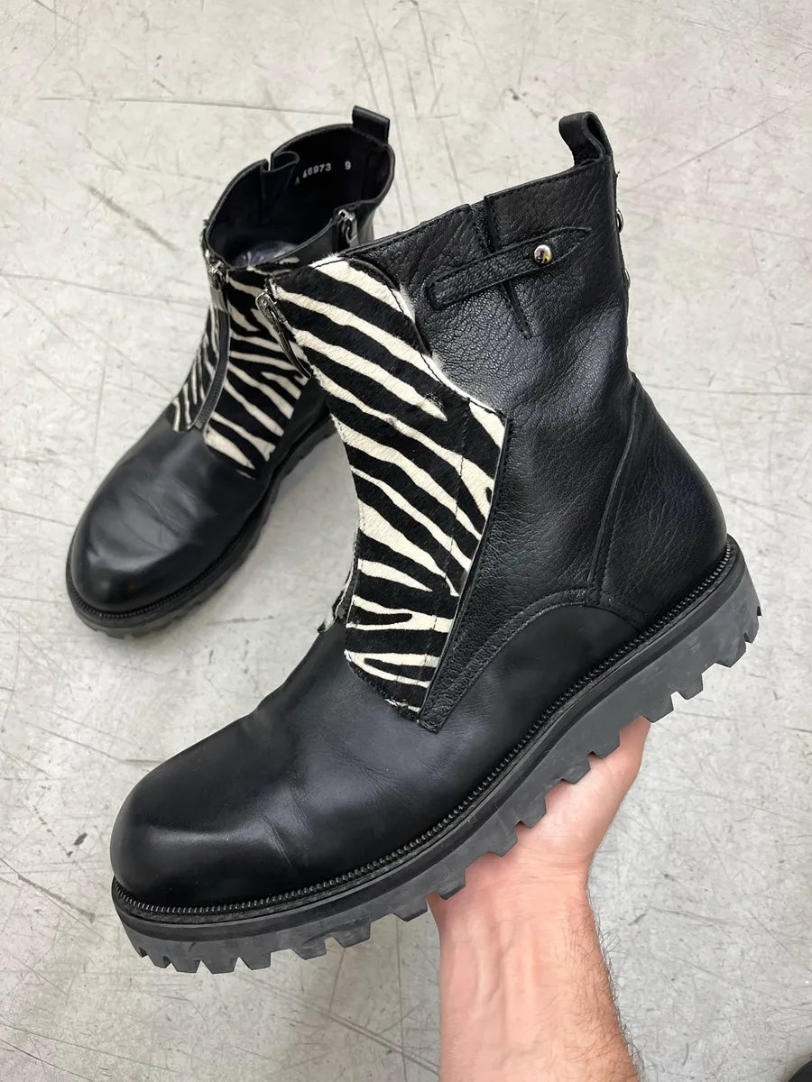 Cesare Paciotti Zebra Pony Hair Black Leather Boots TkseTfyx 0