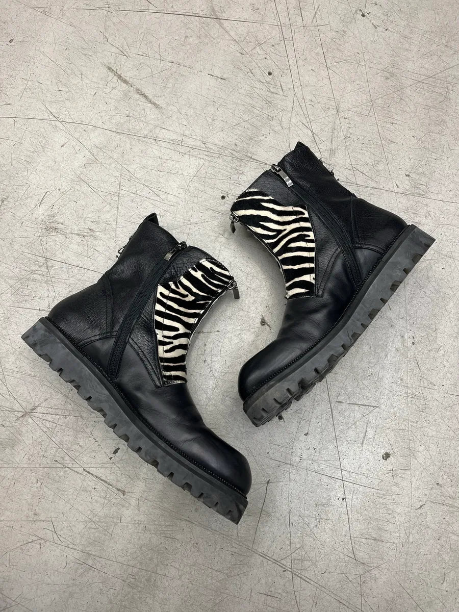 Cesare Paciotti Zebra Pony Hair Black Leather Boots TkseTfyx 2