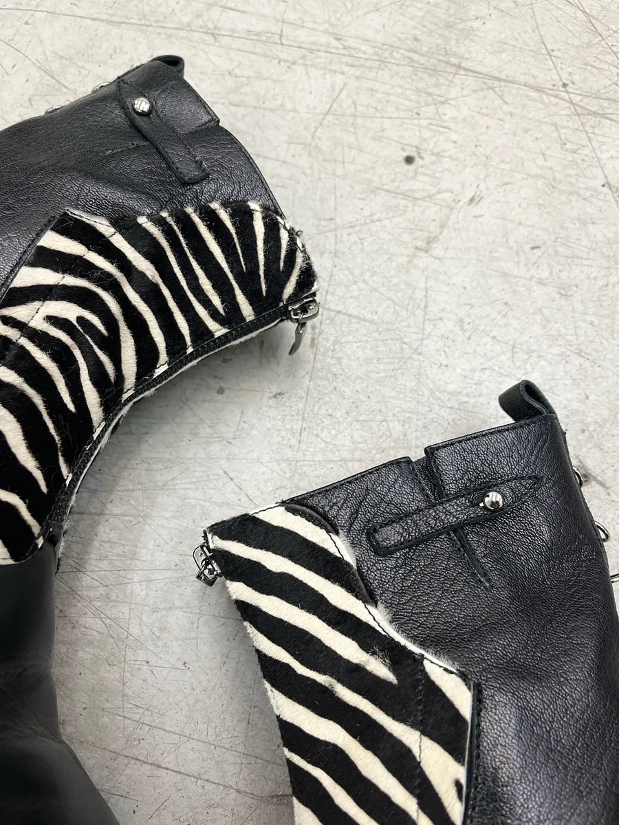 Cesare Paciotti Zebra Pony Hair Black Leather Boots TkseTfyx 3