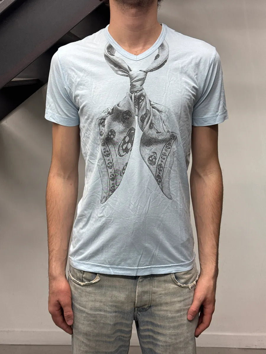 Daniele Alessandrini Light Blue Skull Scarf Trompe-l’Œil T-Shirt TmDkJufW 0