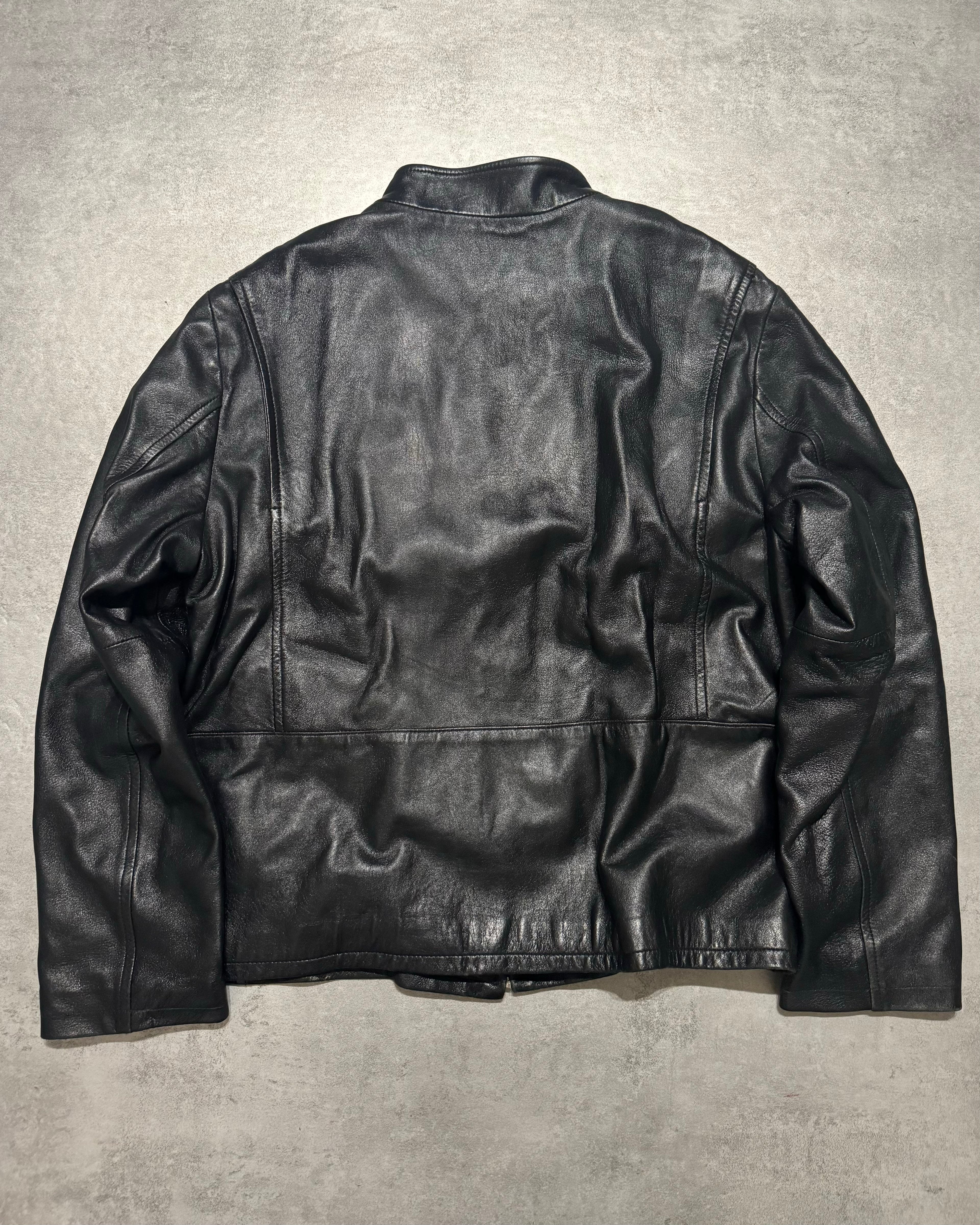 2000s Armani Black Structured Biker Leather Jacket (L) - 2