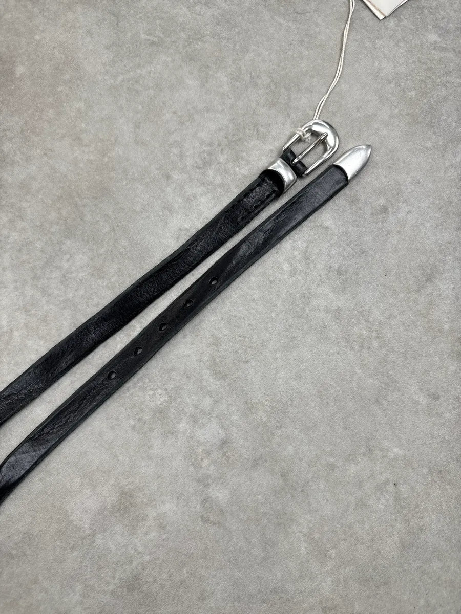 Our Legacy Black Leather Skinny Textured Belt ToZdfKtj 3