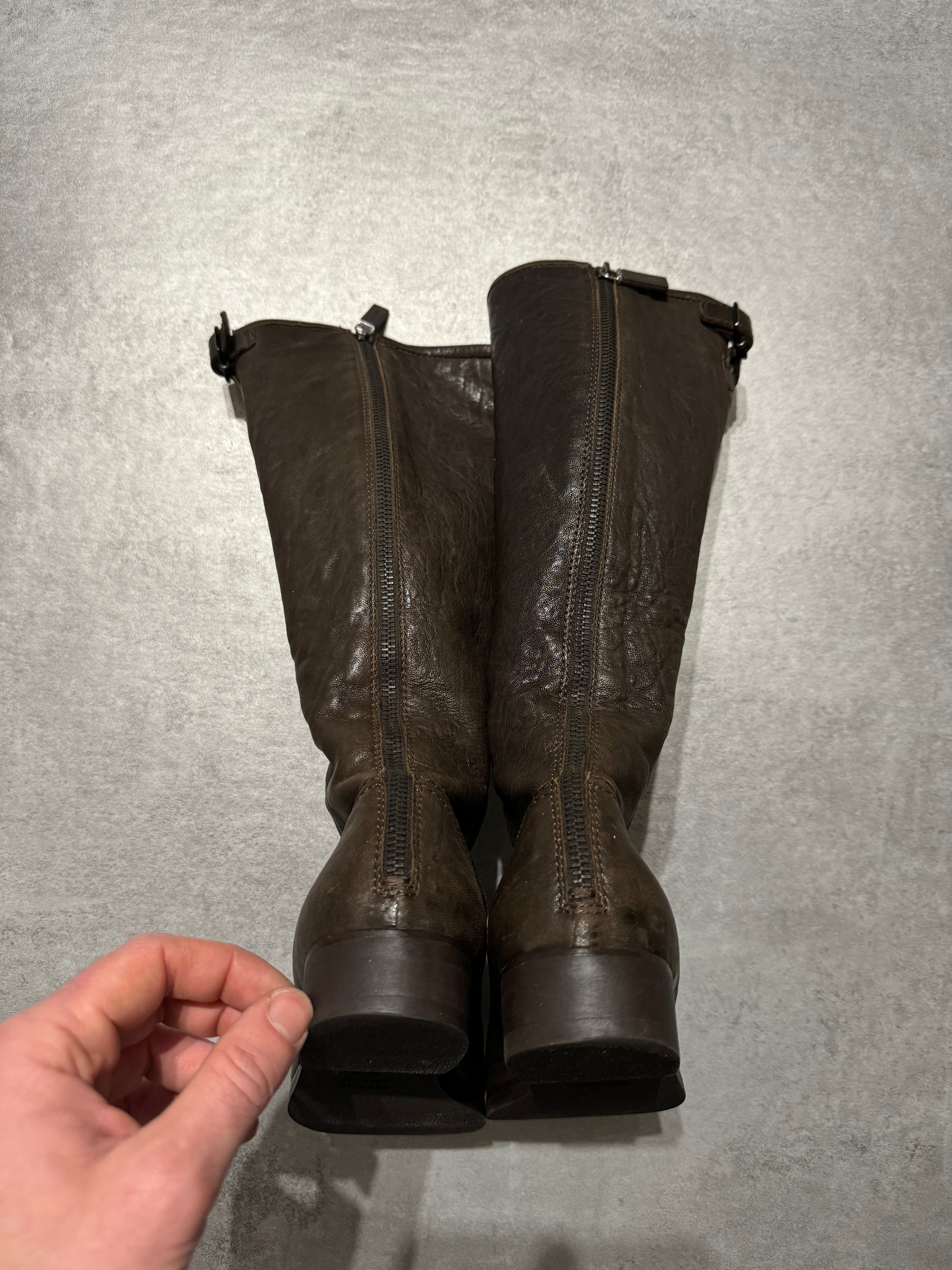MiuMiu Brown Padded Biker Ankle Leather Boots (37,5) - 4