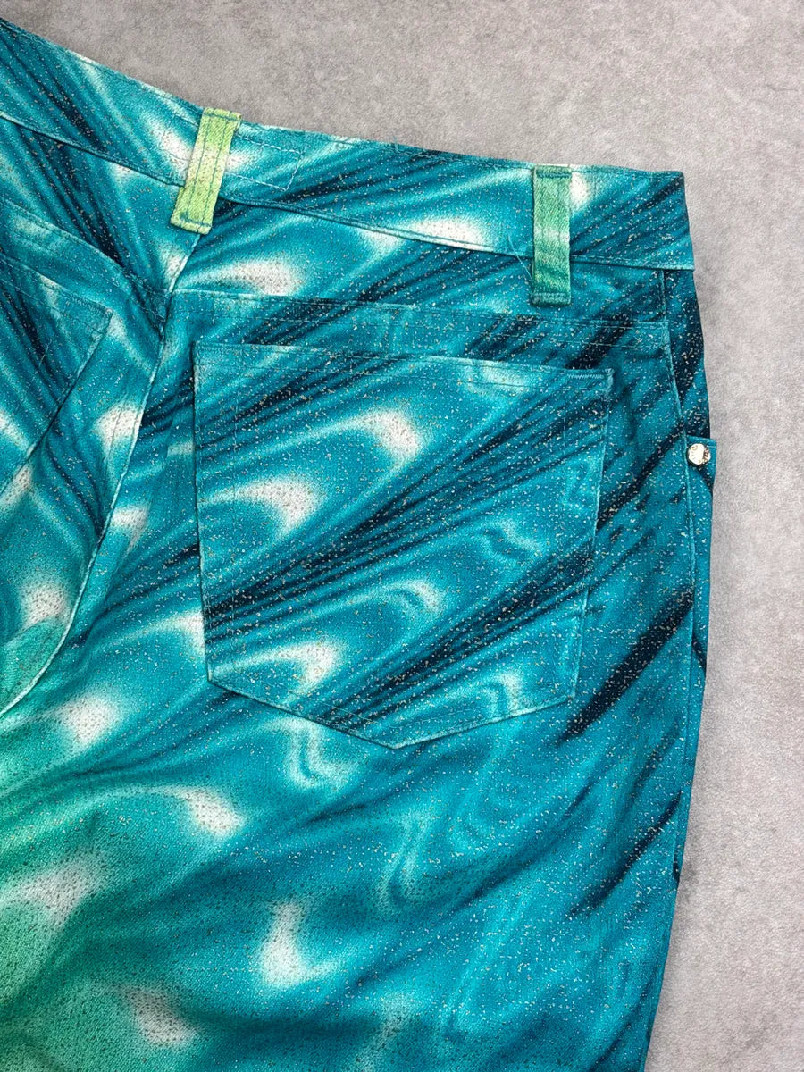 SS2001 Roberto Cavalli Turquoise Denim Gradient Glitter Hallucination Pants TzJPKmfP 8