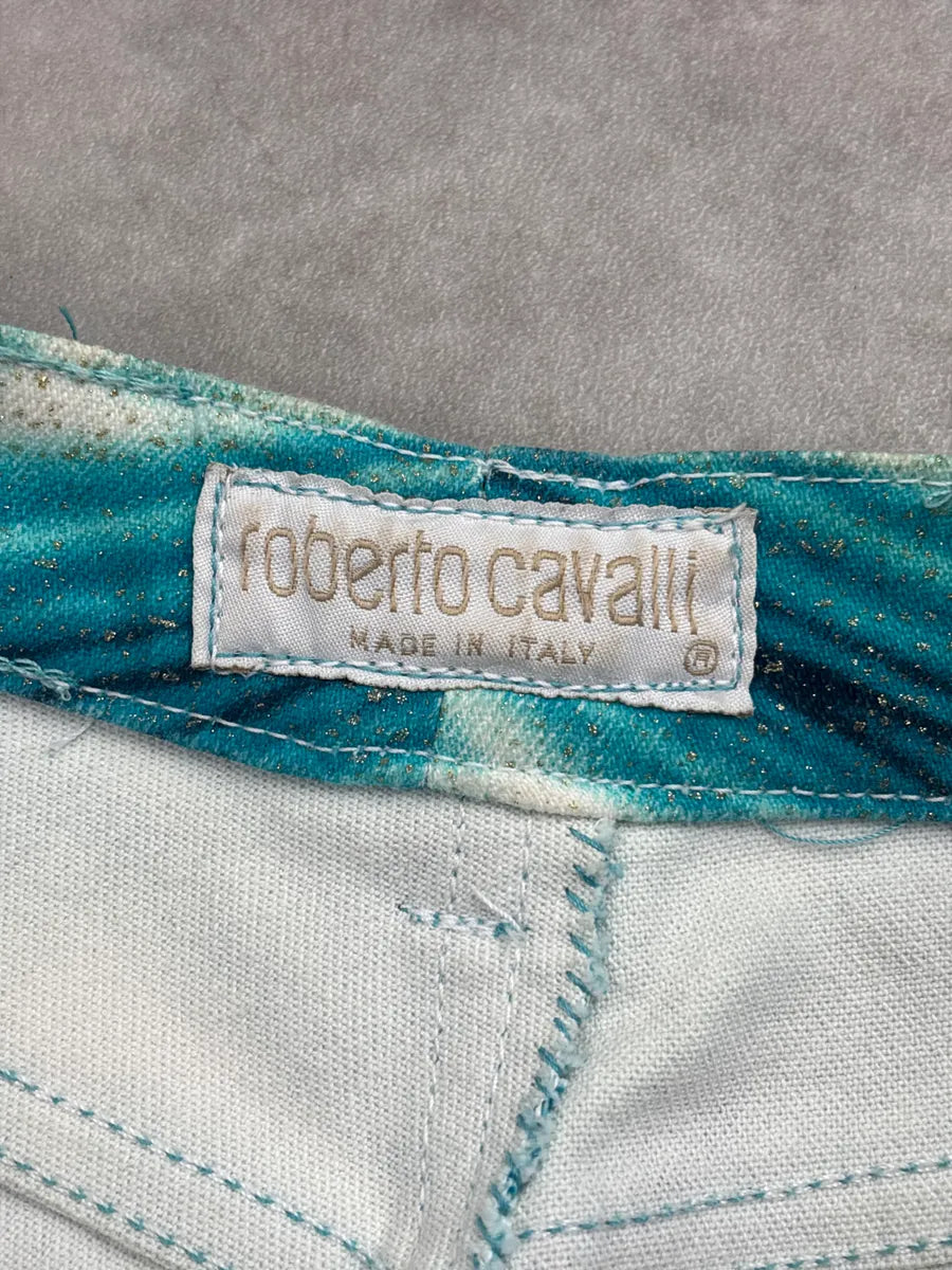 SS2001 Roberto Cavalli Turquoise Denim Gradient Glitter Hallucination Pants TzJPKmfP 10