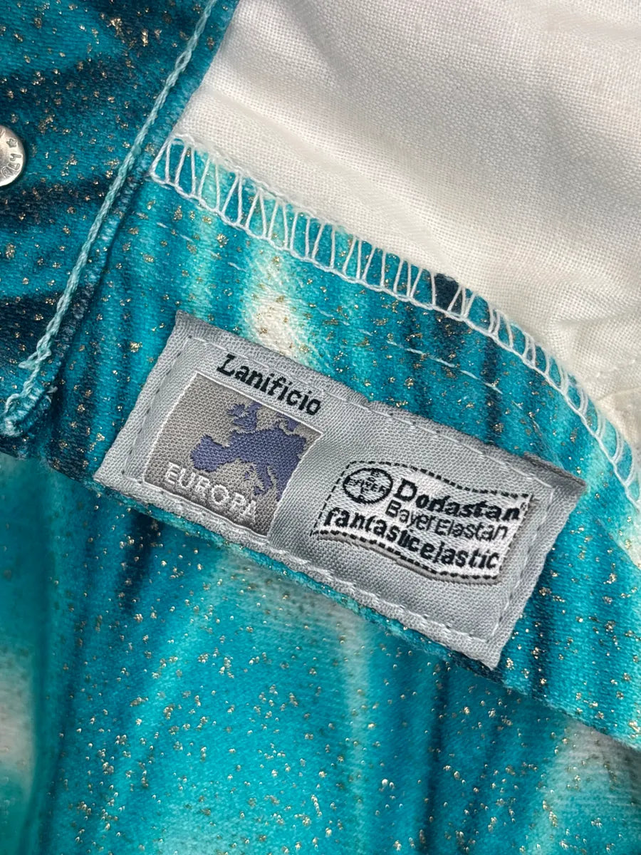 SS2001 Roberto Cavalli Turquoise Denim Gradient Glitter Hallucination Pants TzJPKmfP 11