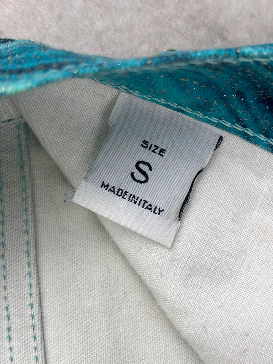 SS2001 Roberto Cavalli Turquoise Denim Gradient Glitter Hallucination Pants TzJPKmfP 12