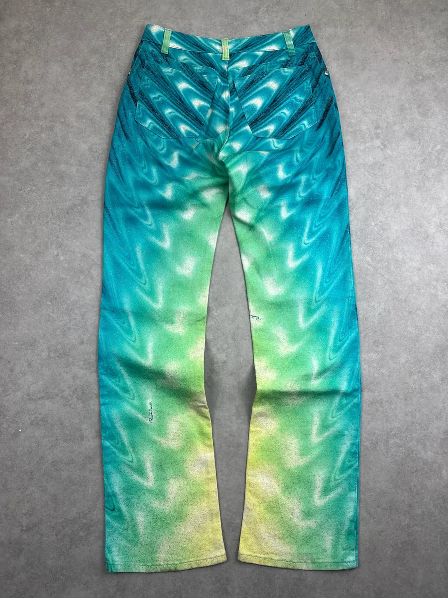 SS2001 Roberto Cavalli Turquoise Denim Gradient Glitter Hallucination Pants TzJPKmfP 4