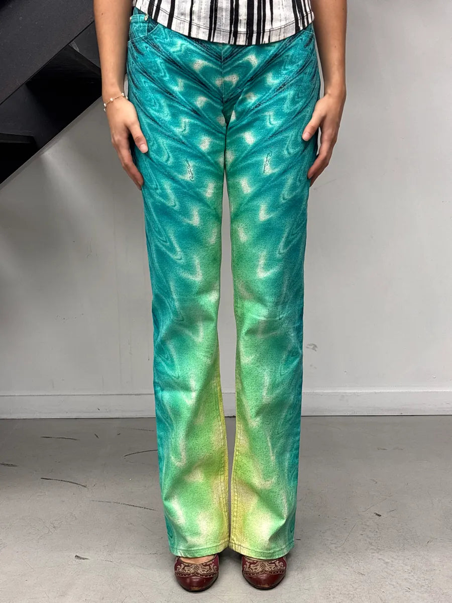 SS2001 Roberto Cavalli Turquoise Denim Gradient Glitter Hallucination Pants TzJPKmfP 1
