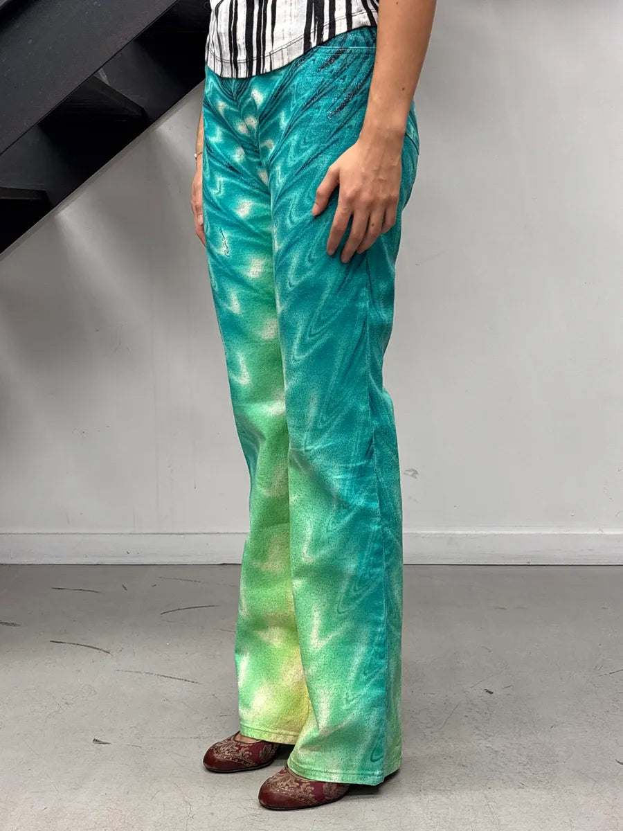 SS2001 Roberto Cavalli Turquoise Denim Gradient Glitter Hallucination Pants TzJPKmfP 2