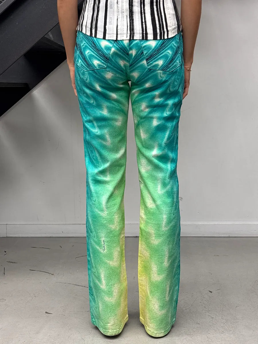 SS2001 Roberto Cavalli Turquoise Denim Gradient Glitter Hallucination Pants TzJPKmfP 3