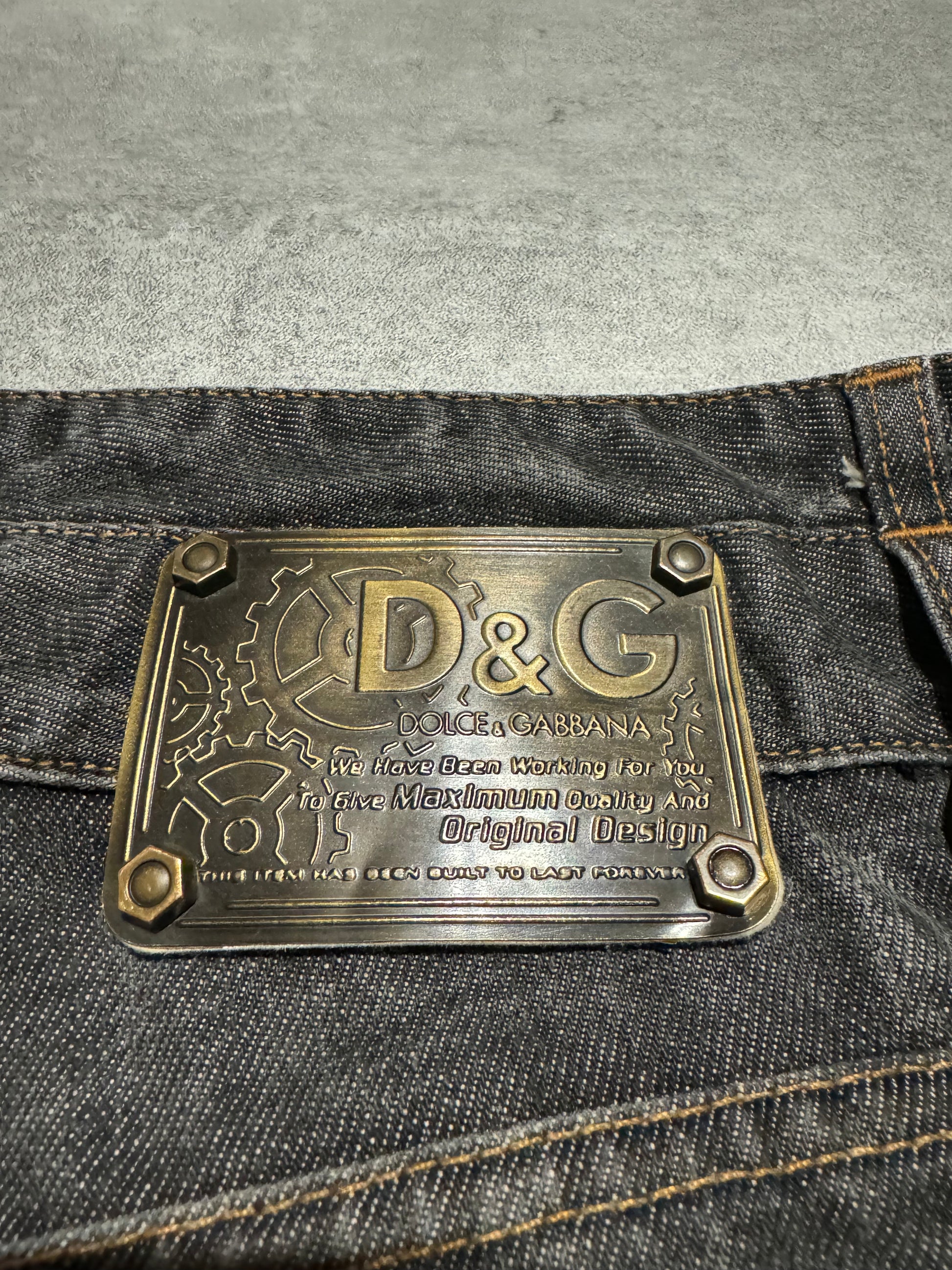 AW2003 Dolce & Gabbana Double Waisted Eroded Grey Denim Jeans (L) - 6