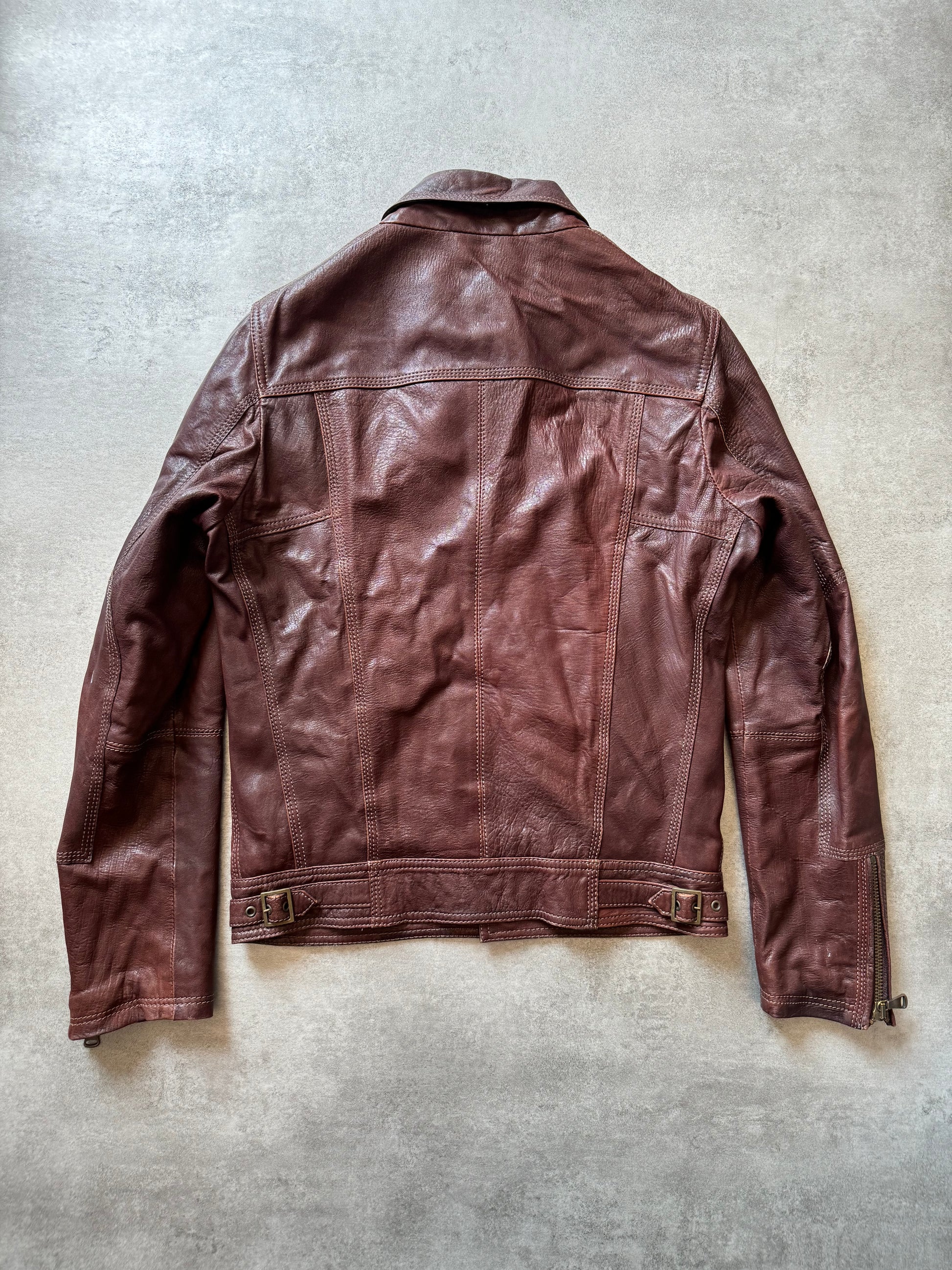 2000s Dolce & Gabbana Fighting Bordeaux Leather Jacket (M) - 2