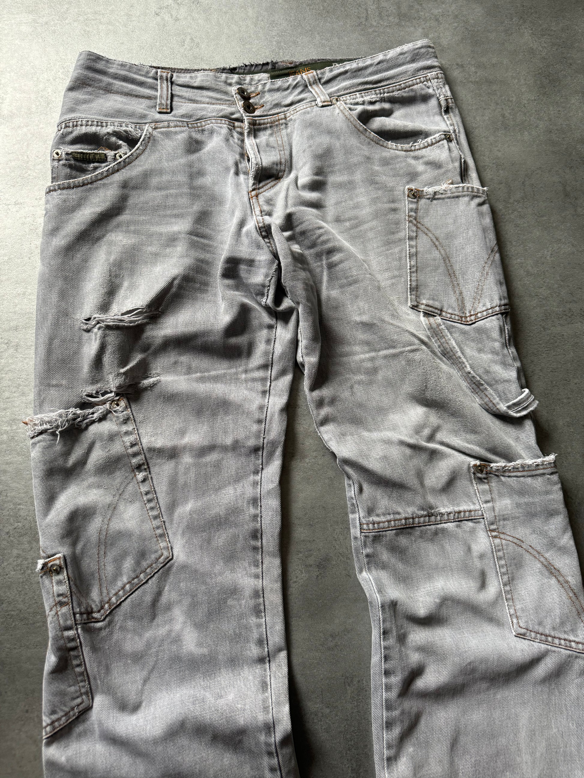 AW2003 Dolce & Gabbana Asymmetrical Grey Cargo Denim Jeans (L) - 7
