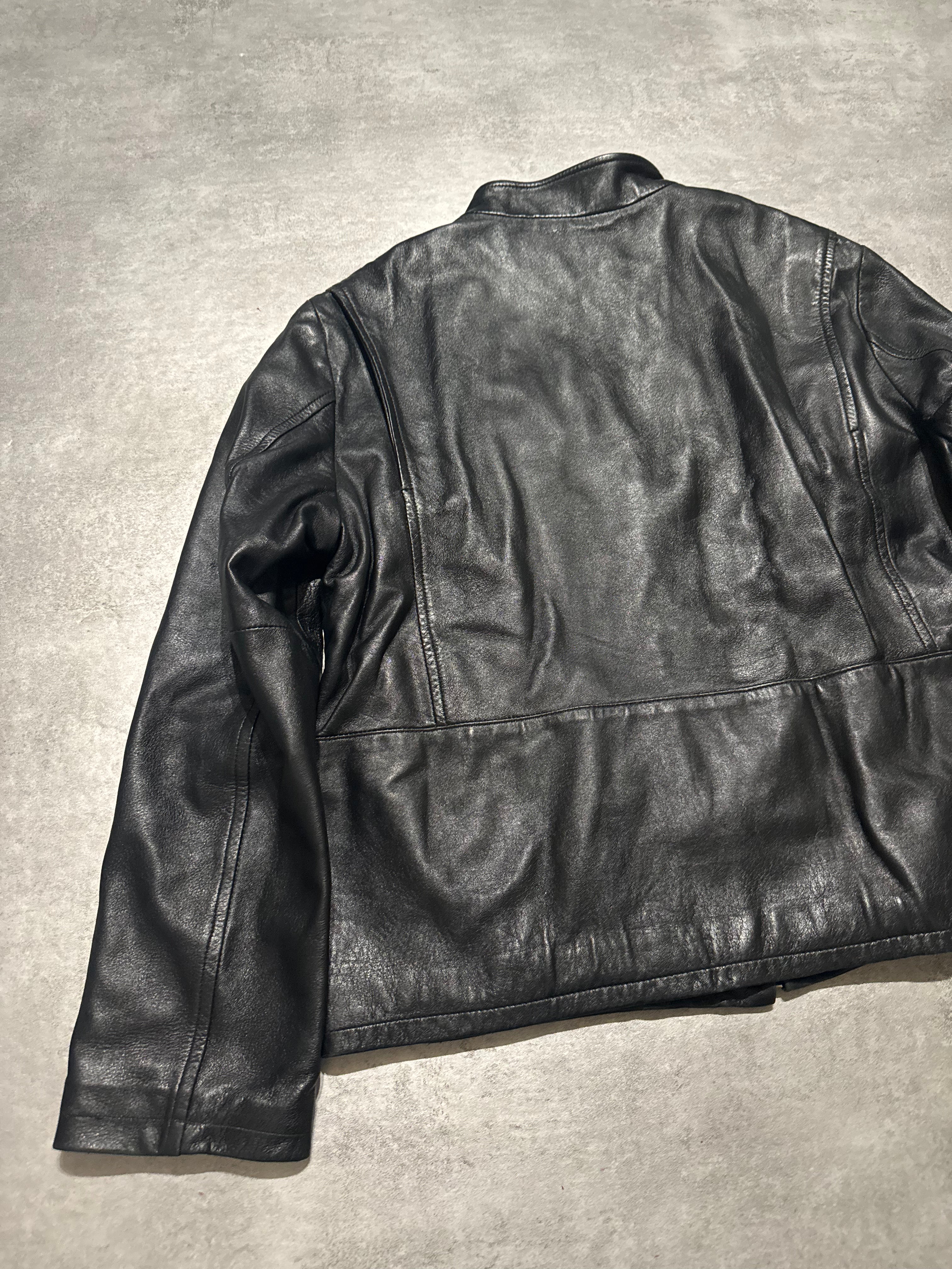 2000s Armani Black Structured Biker Leather Jacket (L) - 4