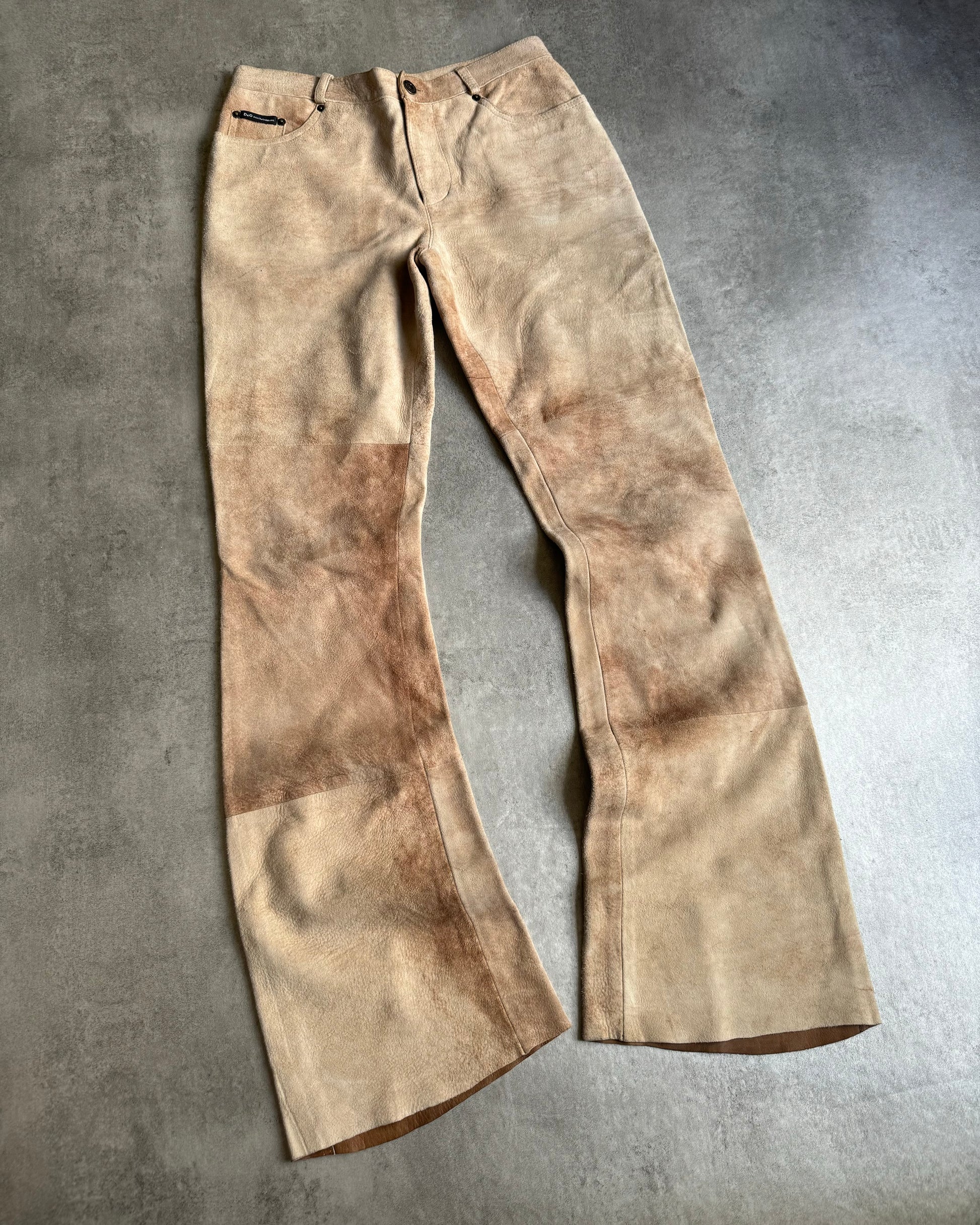 2000s Dolce & Gabbana Beige Leather Marble Pants (XS/S) - 2