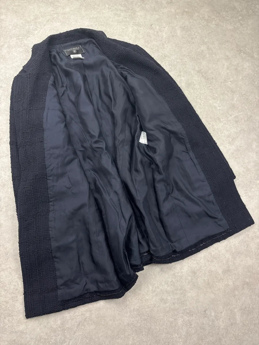 AW1998 Chanel Black Wool Grid Tweed Longline Coat UAWCcxel 6
